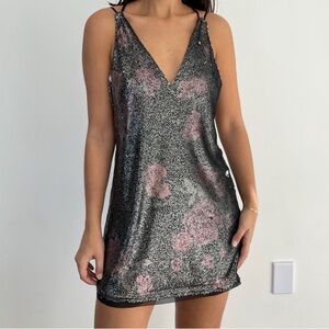 Free People Glittering Black and Pink Floral Slip